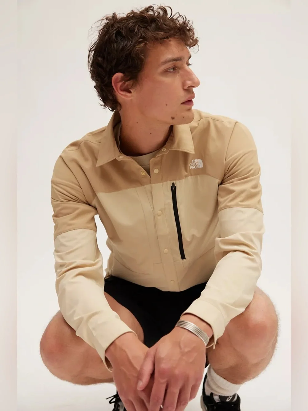 The North Face First Trail UPF Long Sleeve Shirt Size Large Tan Brown Snap
